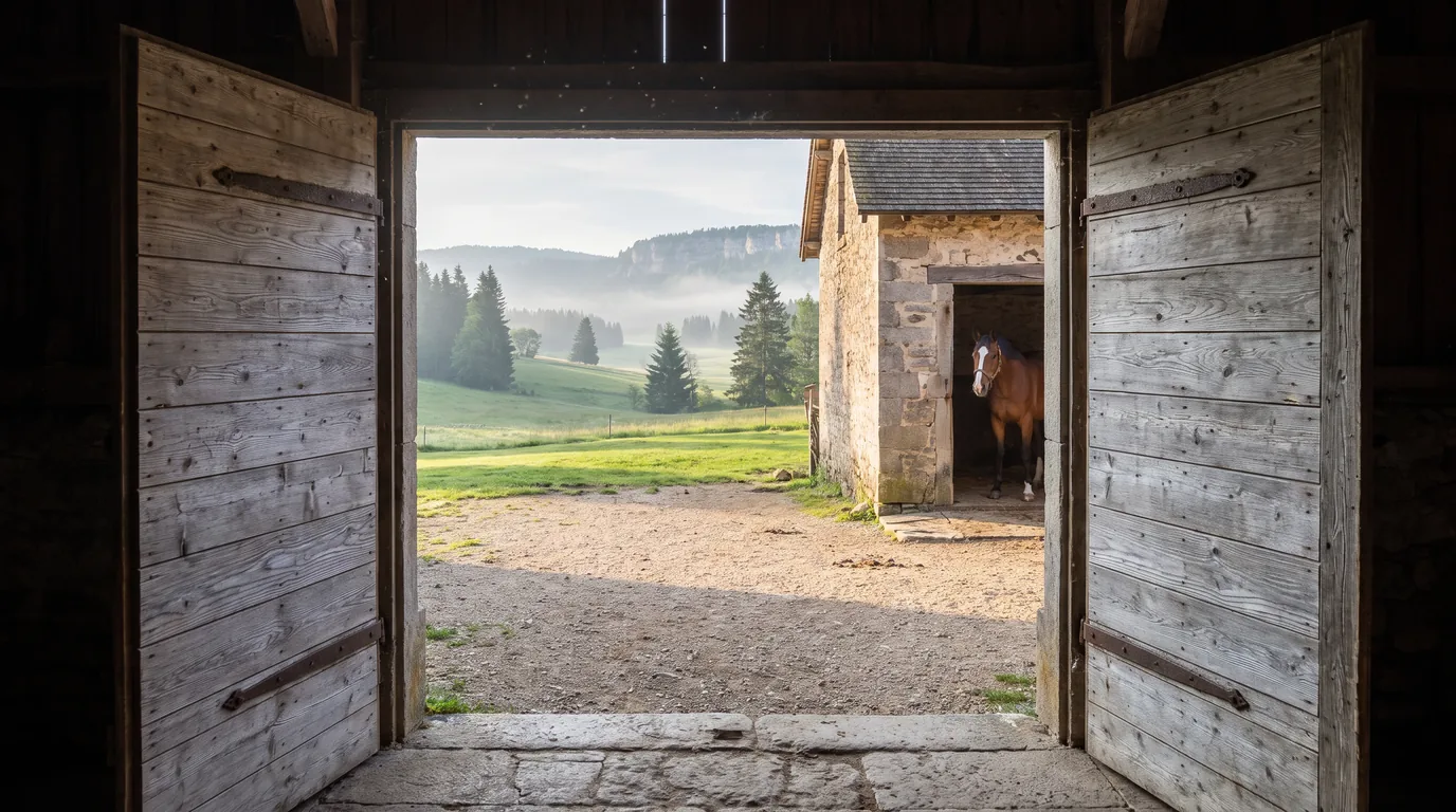 Entrée, Le Pied à l'Étrier, centre équestre à Saint-Julien-Mont-Denis